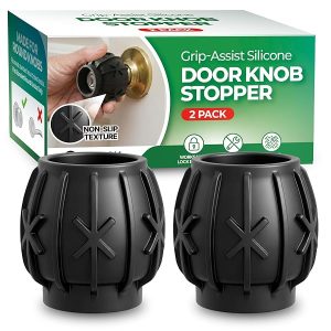 HA SHI 2 Covers Silicone Door Knob Cover and Wall Protector, Black