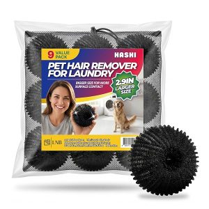 HA SHI 2.9in Pet Hair Remover Laundry Balls 9 Pack Black with Mesh Pouch