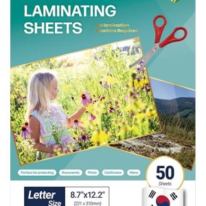 HA SHI Self Adhesive Laminating Clear Sheets 4 Mil, 50 Pack, 8.7 x 12.2 in
