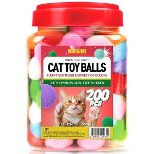 HA SHI Soft Pom Pom Cat Toy Balls – Bouncy & Quiet Indoor Kitten Toys for Night Play, Lightweight Colorful Poms for Cats & Kittens