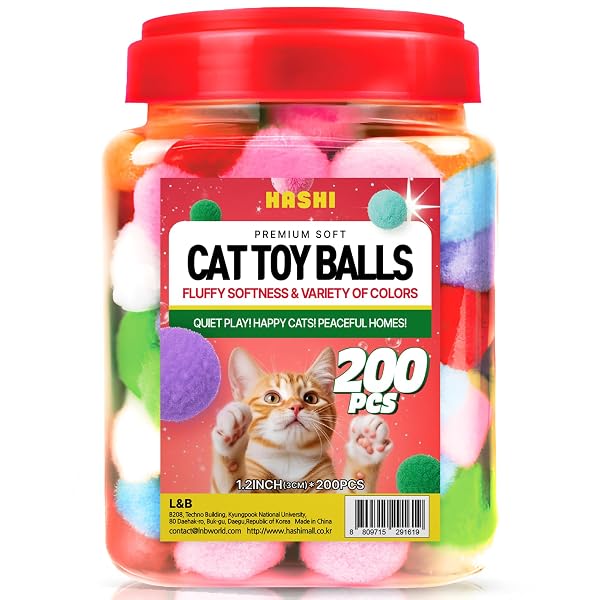 HA SHI Soft Pom Pom Cat Toy Balls – Bouncy & Quiet Indoor Kitten Toys for Night Play, Lightweight Colorful Poms for Cats & Kittens
