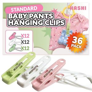 HASHI Baby Clothes & Pants Clips, Non-Slip Hanger Clips with Strong Grip, Space-Saving Organizer for Baby & Toddler Laundry, Closet, Socks, Stroller, Travel & Drying Rack