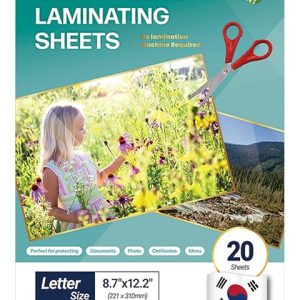 No Heat Laminating Sheets Self Sealing 20, 50, 100 Pack, 4mil Thickness, No Machine Self Adhesive Laminating Sheets by HA SHI